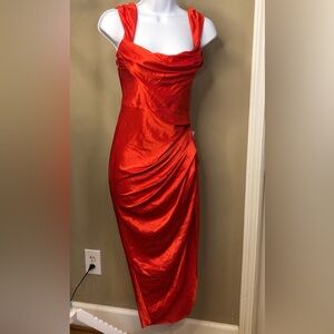 ASOS Vibrant Red Satin Cowl Neck Midi Dress